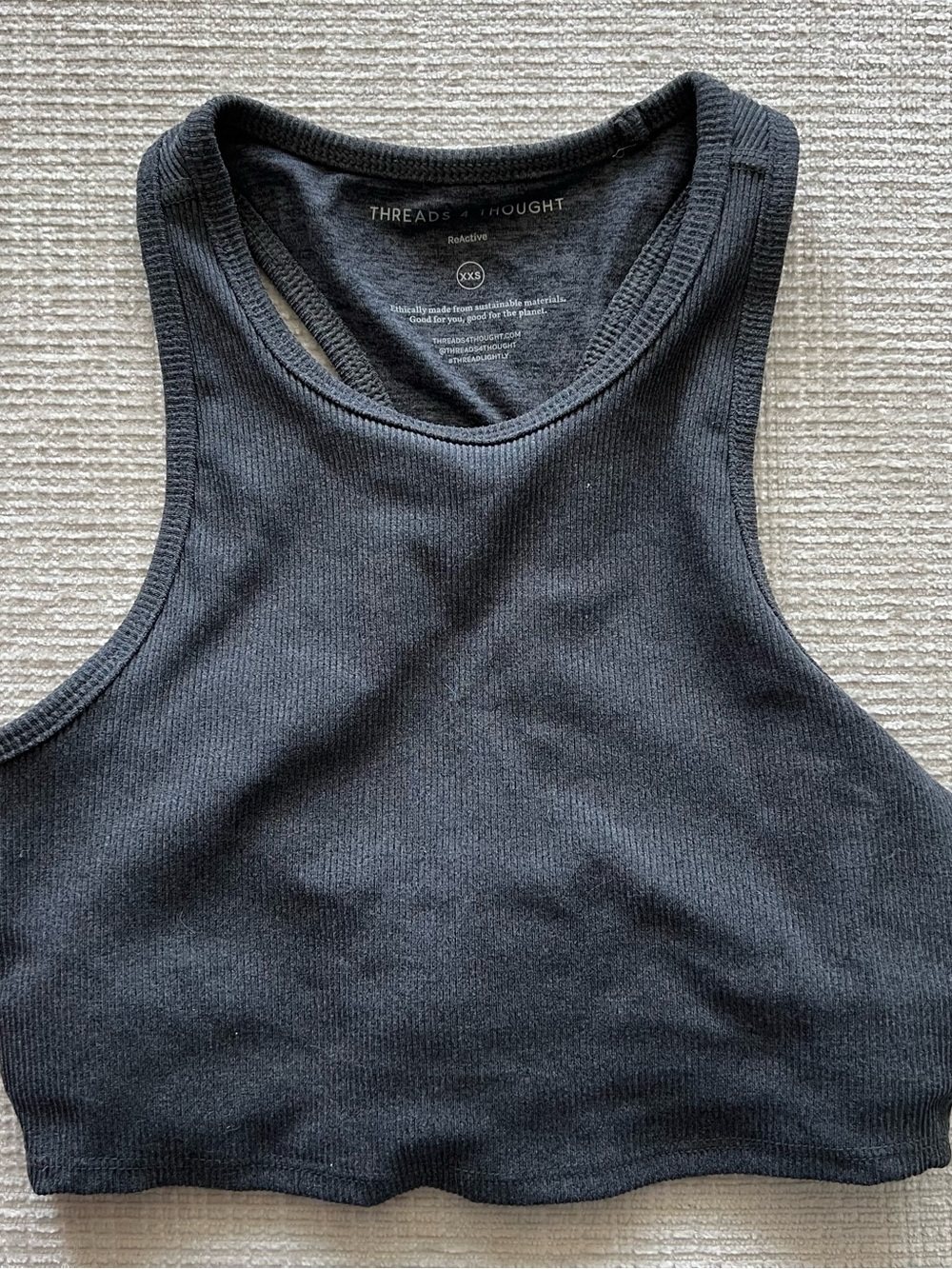 Threads 4 Thought Grey Ribbed High-Neck Crop Tank